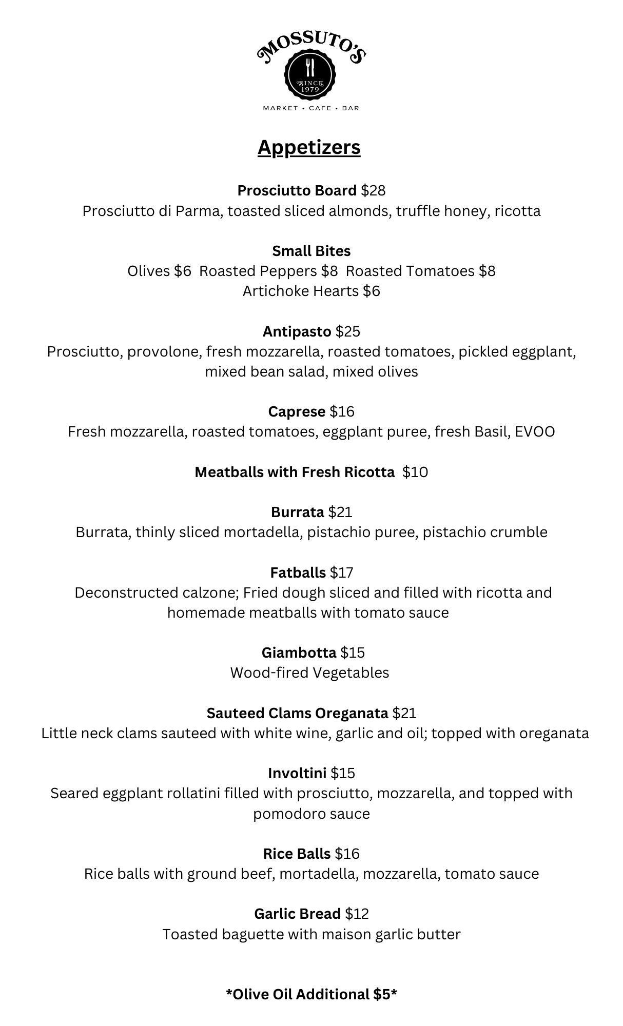 Menu – Mossuto's Market